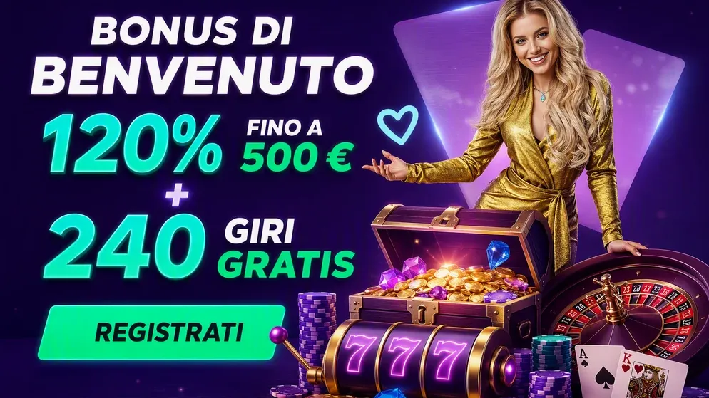 dashboard con categorie di giochi e bonus attivi